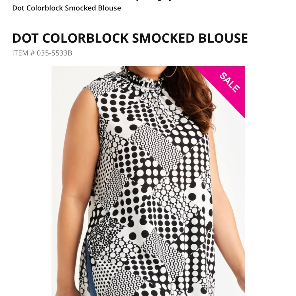 Dot color block smocked blouse